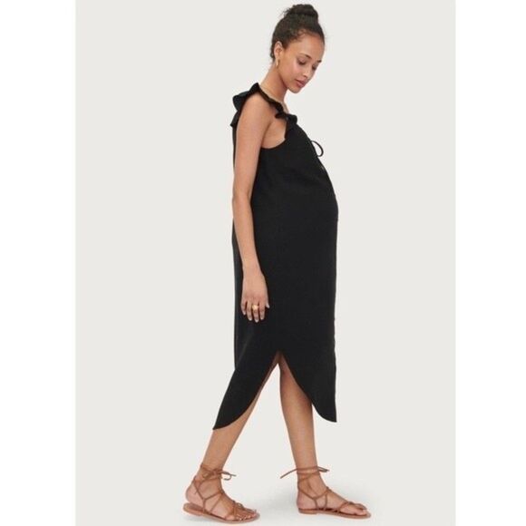NEW Hatch Collection Jenna Ruffle Button Front Midi Dress Black Maternity XS - Picture 11 of 11